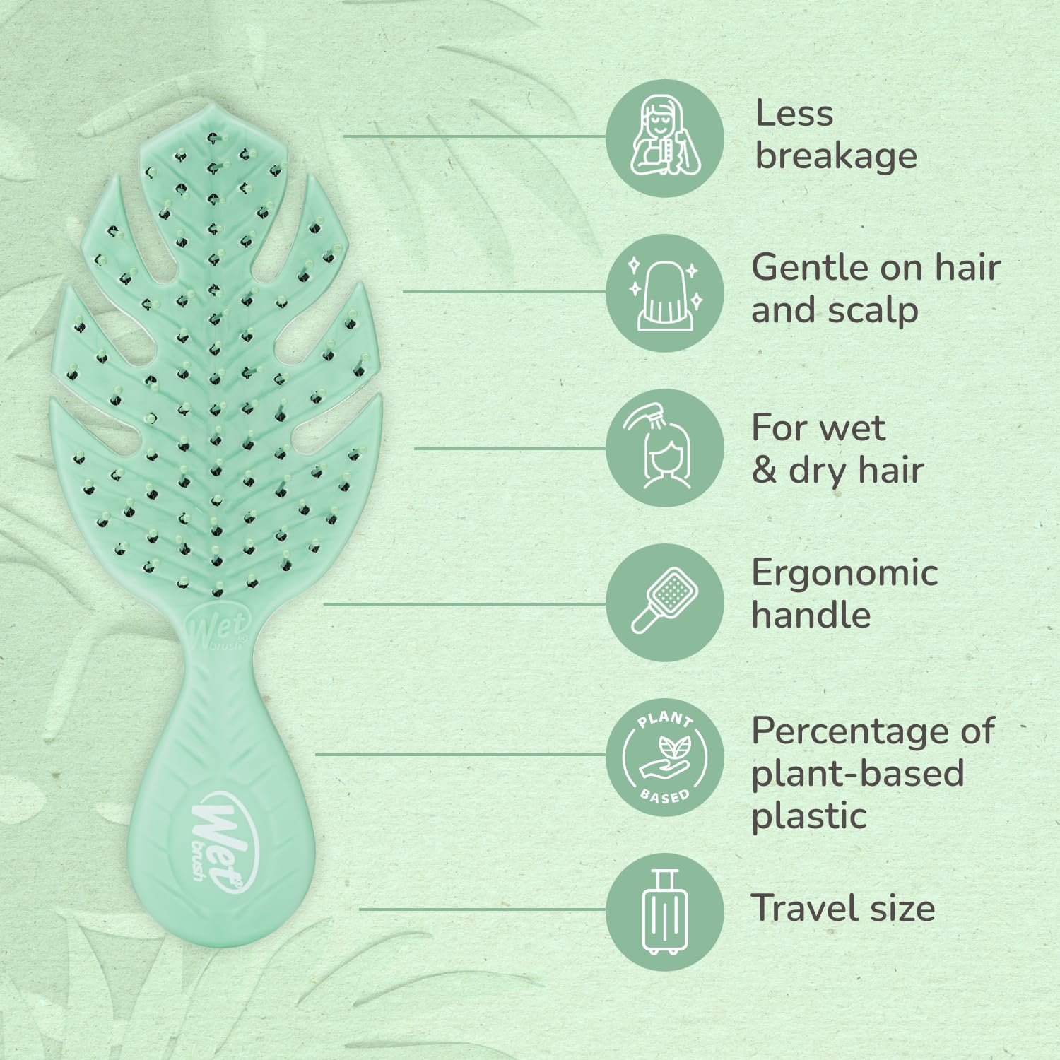 Wet Brush Go Green Mini Detangler handle closeup highlights comfortable grip during daily brushing