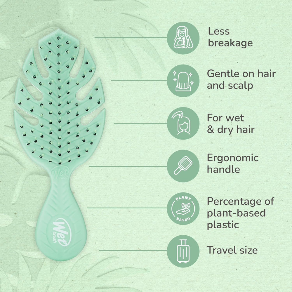 Wet Brush Go Green Mini Detangler handle closeup highlights comfortable grip during daily brushing