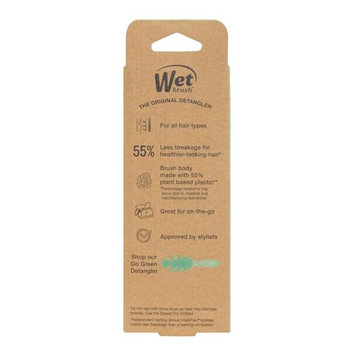 Wet Brush Go Green Mini Detangler Purple 55% plant-based plastic benefits eco-friendly choice.