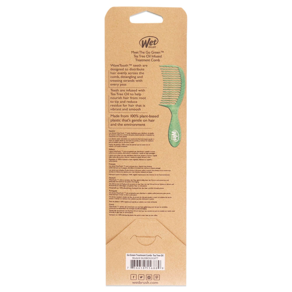 Wet Brush Go Green wide-tooth detangler supports gentle detangling for all hair types.