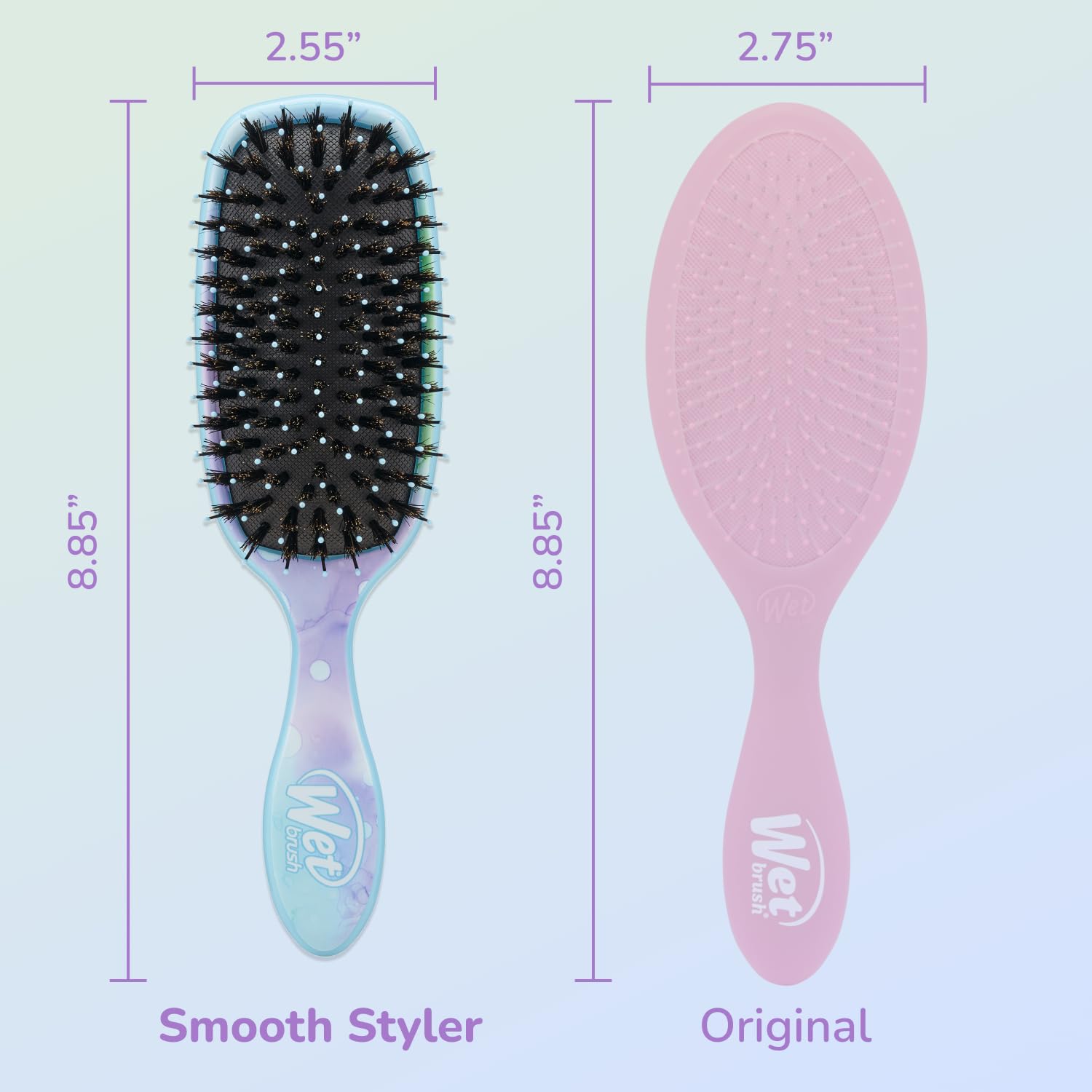 Wet Brush IntelliFlex bristles glide through knots with less breakage.