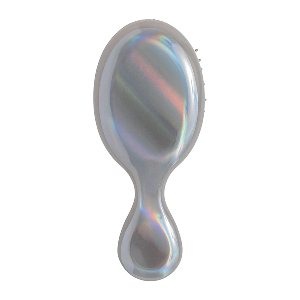 Wet Brush Mini Detangler Chrome Iridescence Icon glides through wet hair for painless detangling.