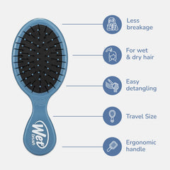 Wet Brush Mini Detangler Elemental Blue in use on wet hair for smooth detangling.