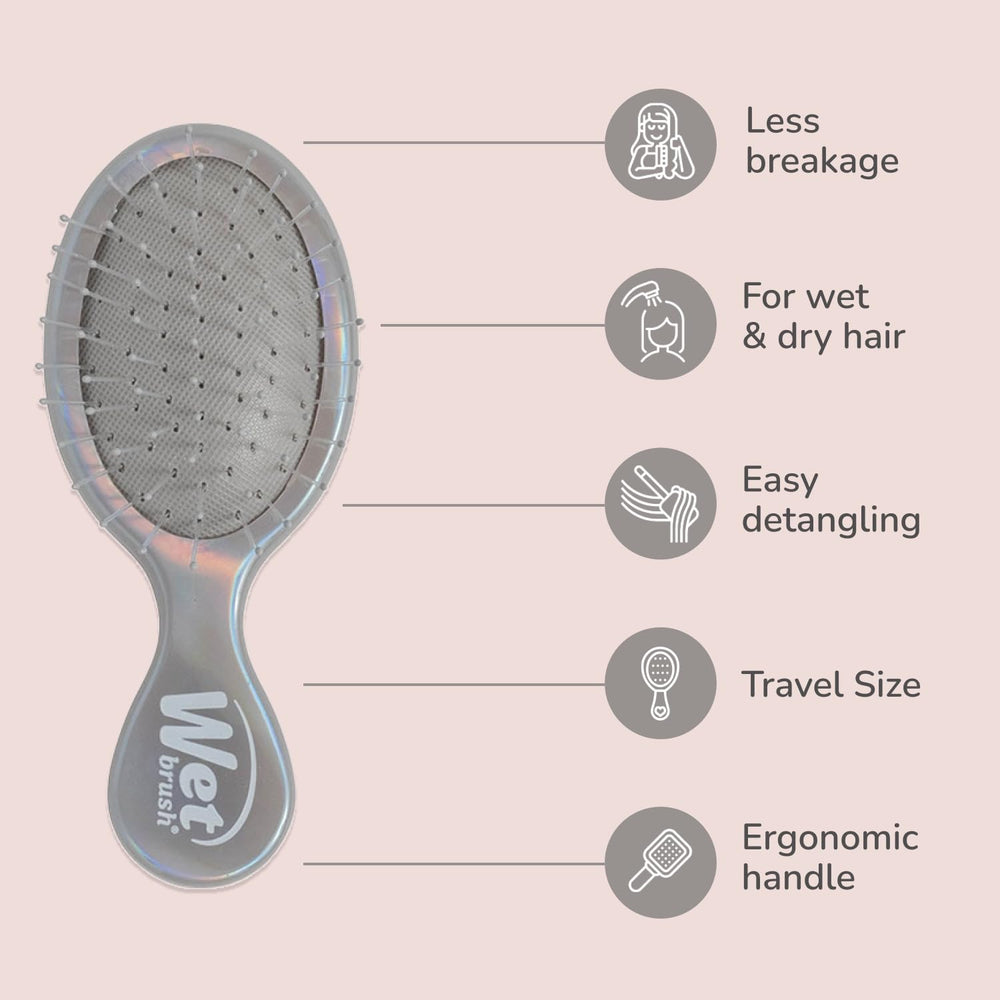 Wet Brush Mini Detangler detangles on wet hair with smooth, gentle action.