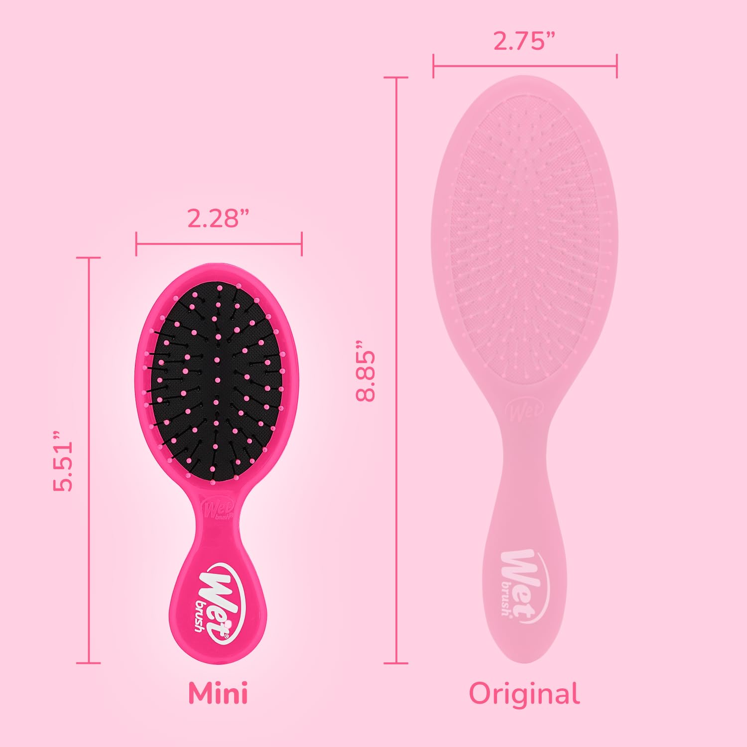 Wet Brush Mini Detangler pink IntelliFlex bristles loosen knots gently.
