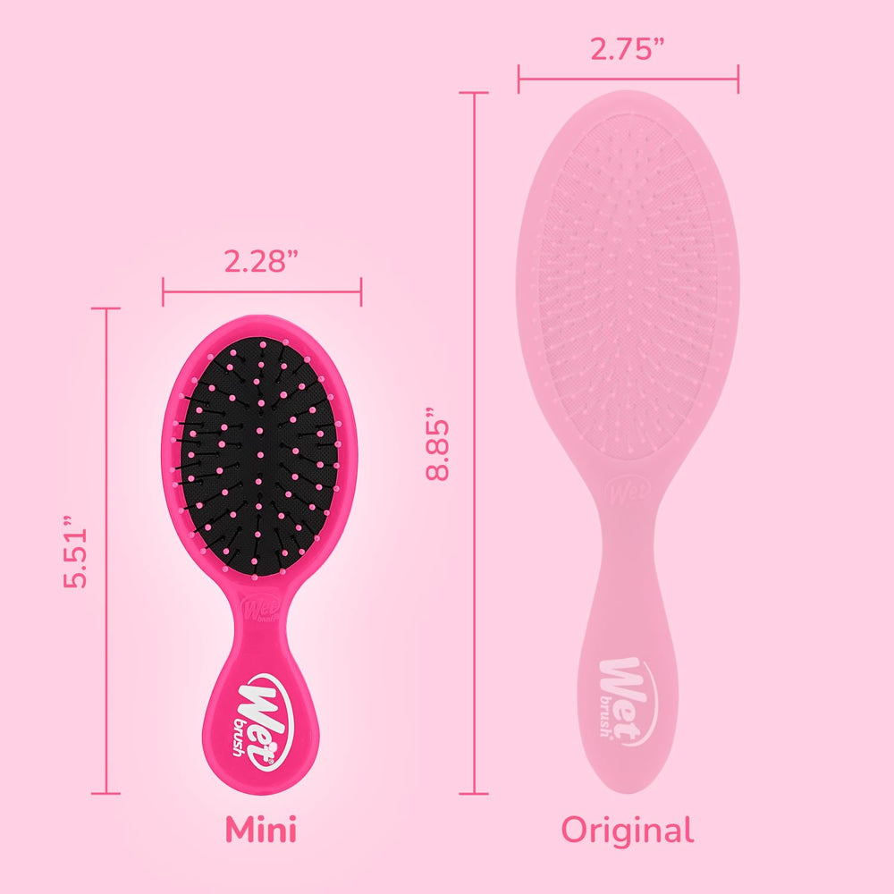 Wet Brush Mini Detangler pink IntelliFlex bristles loosen knots gently.