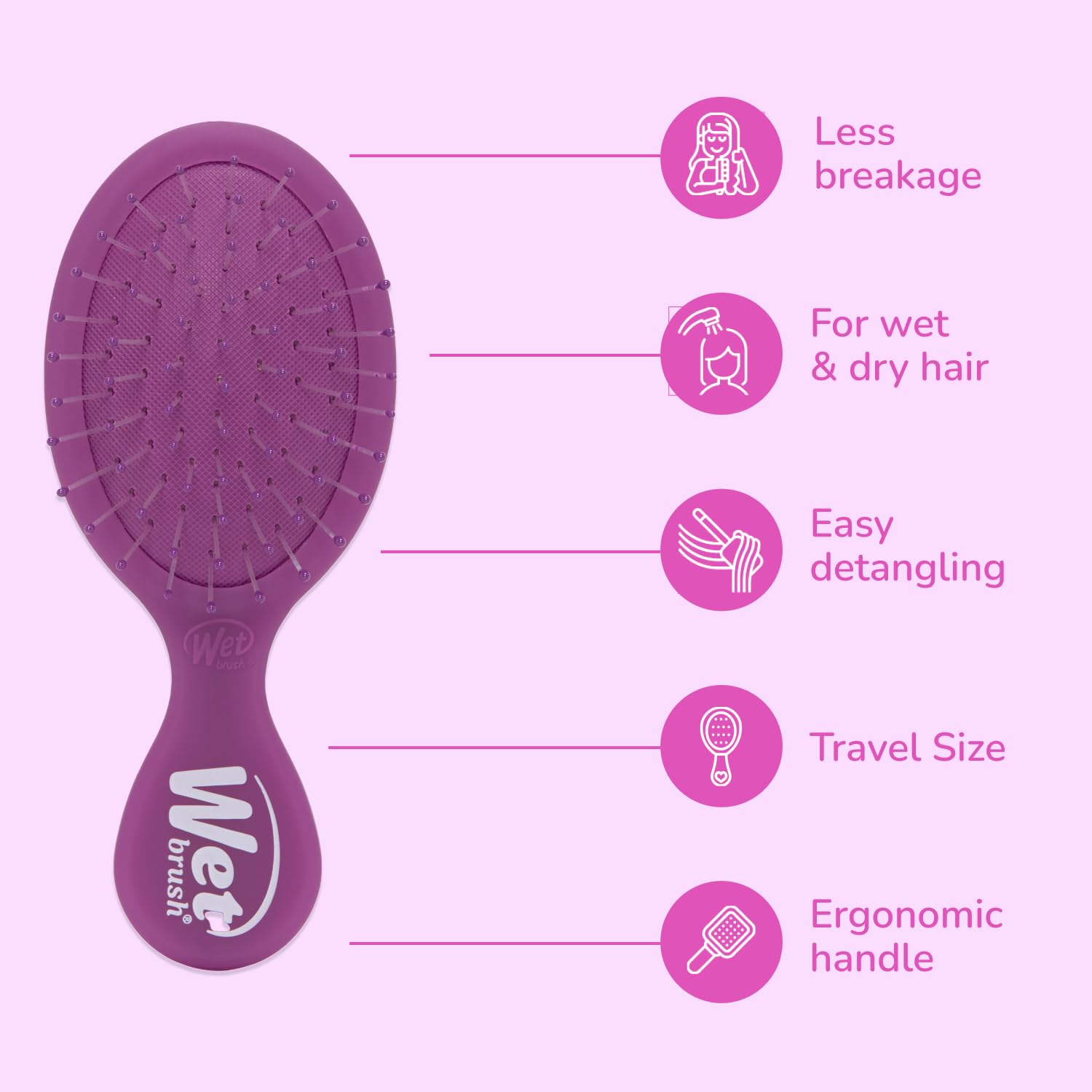 Wet Brush Mini Detangler Purple Frost on wet hair for smooth detangling with less pulling