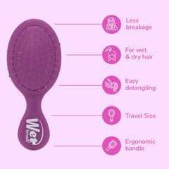Wet Brush Mini Detangler Purple Frost on wet hair for smooth detangling with less pulling