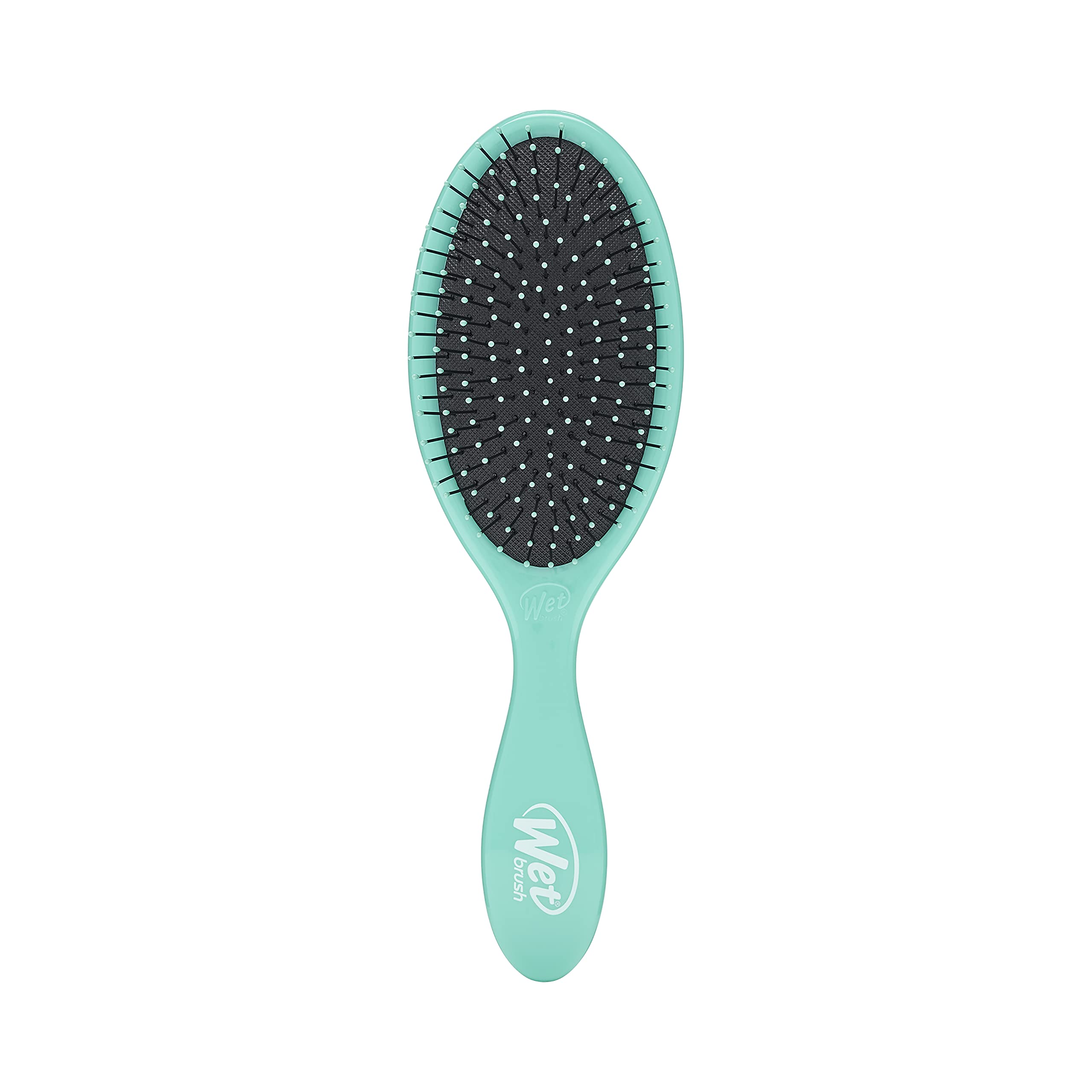 Wet Brush Original Detangler aqua packaging demonstrates effortless detangling for all hair types.