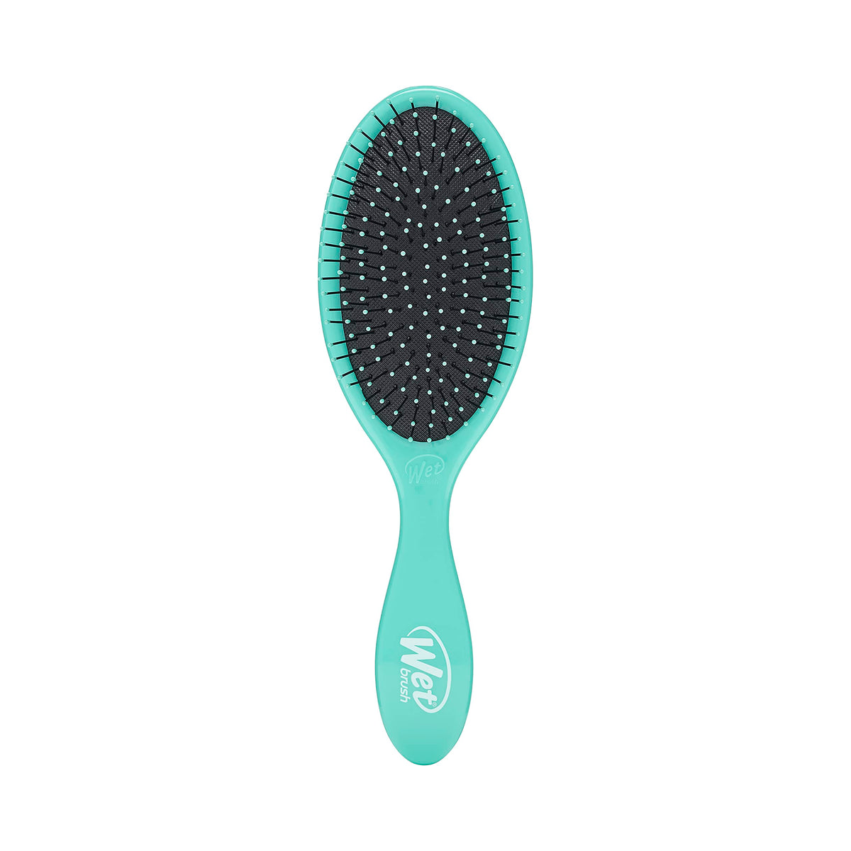 Wet Brush Original Detangler aqua packaging demonstrates effortless detangling for all hair types.