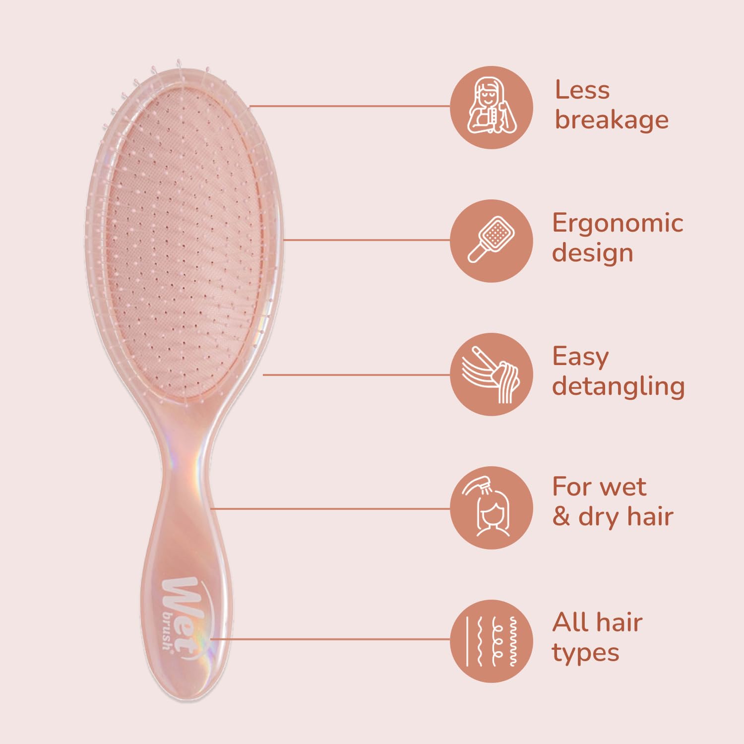 Wet Brush Original Detangler on hair demonstrates knot release with minimal tug.