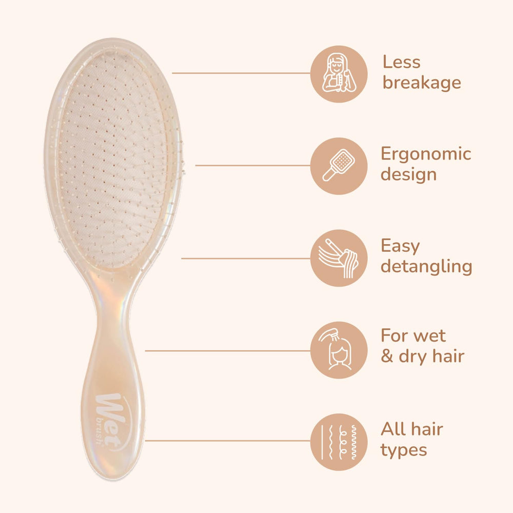 Wet Brush Original Detangler cream iridescence—bristles close-up show flexible IntelliFlex design