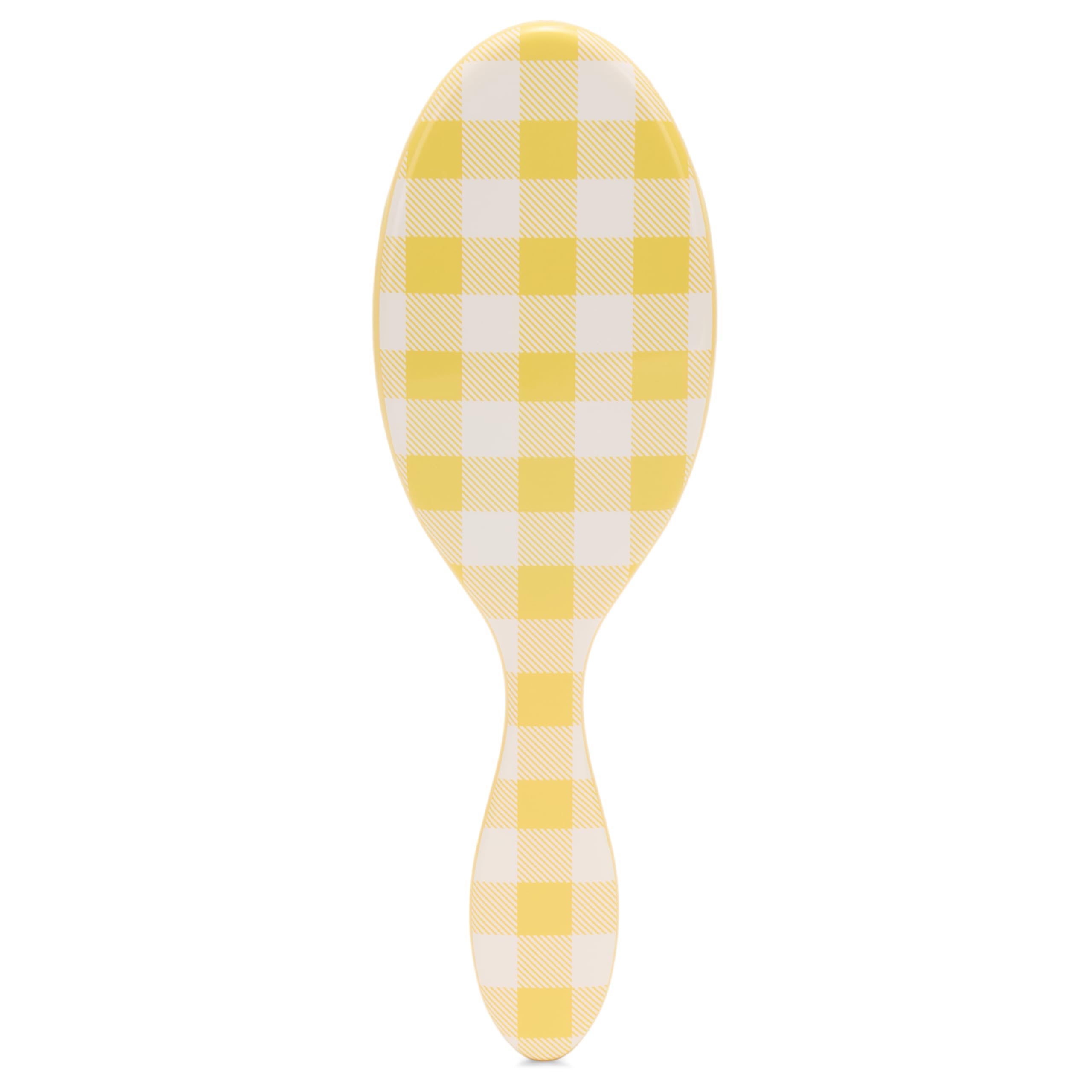Wet Brush Original Detangler Golden Gingham bottle closeup for easy detangling on wet hair
