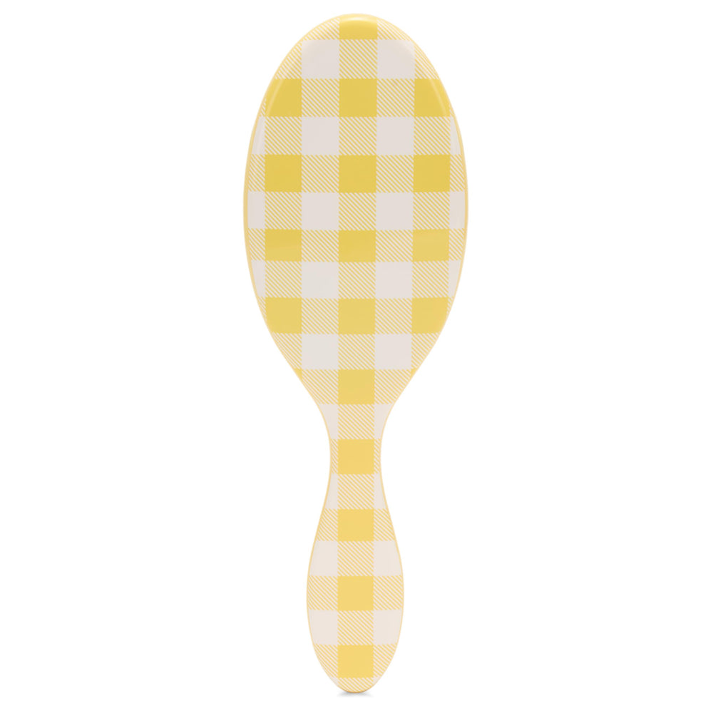 Wet Brush Original Detangler Golden Gingham bottle closeup for easy detangling on wet hair