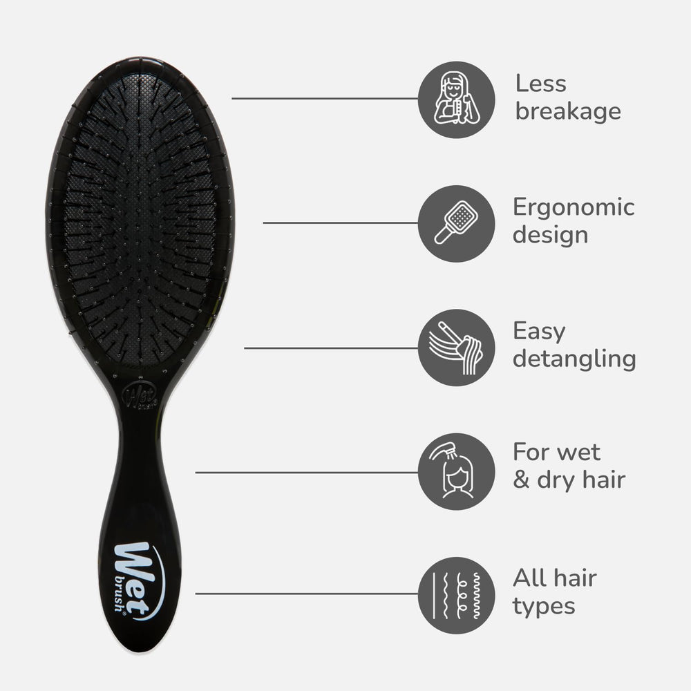 Wet Brush Original Detangler demonstrates knot removal on tangled hair without snagging.