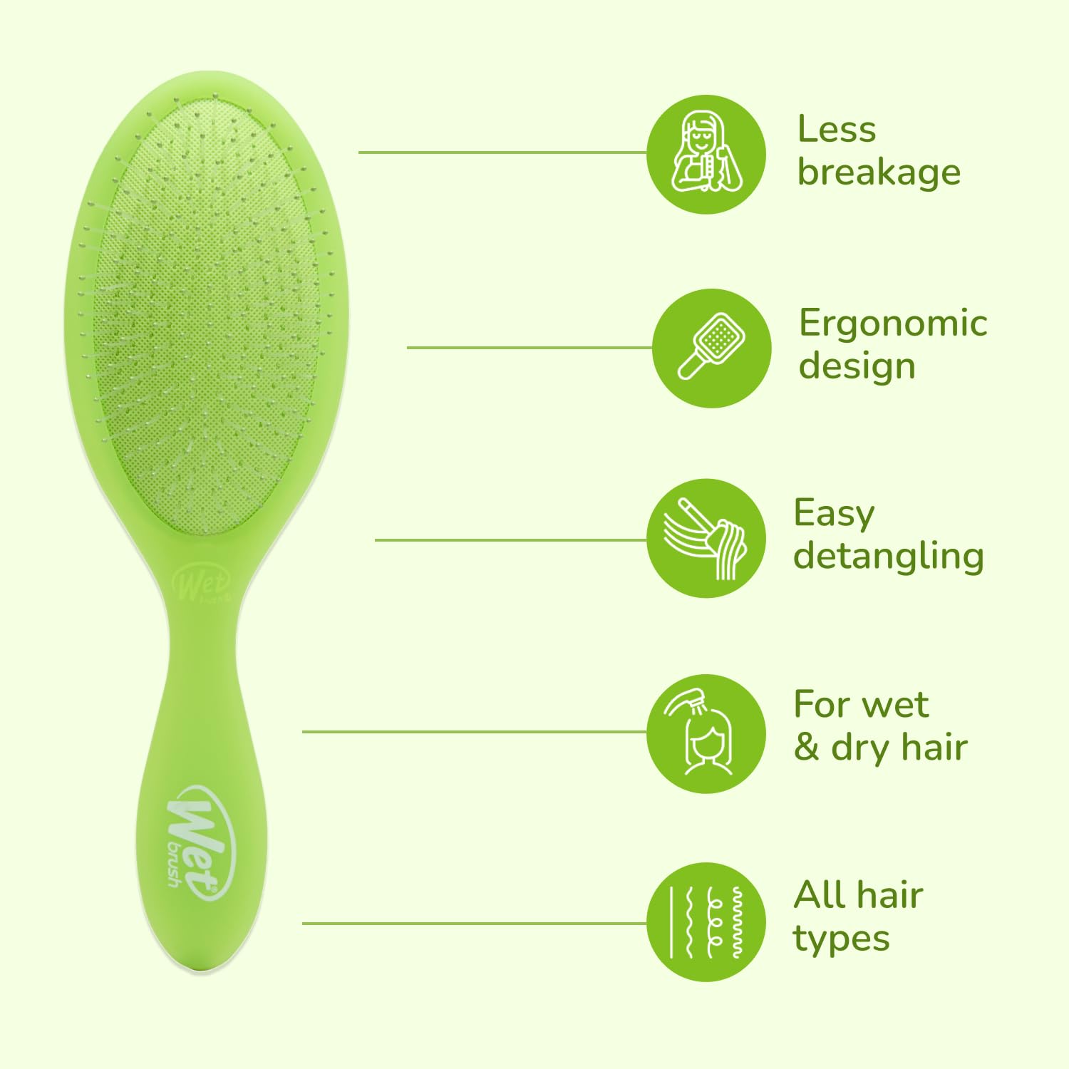 Wet Brush Original Detangler Lime-a-rita demonstrates knot release on wet hair.