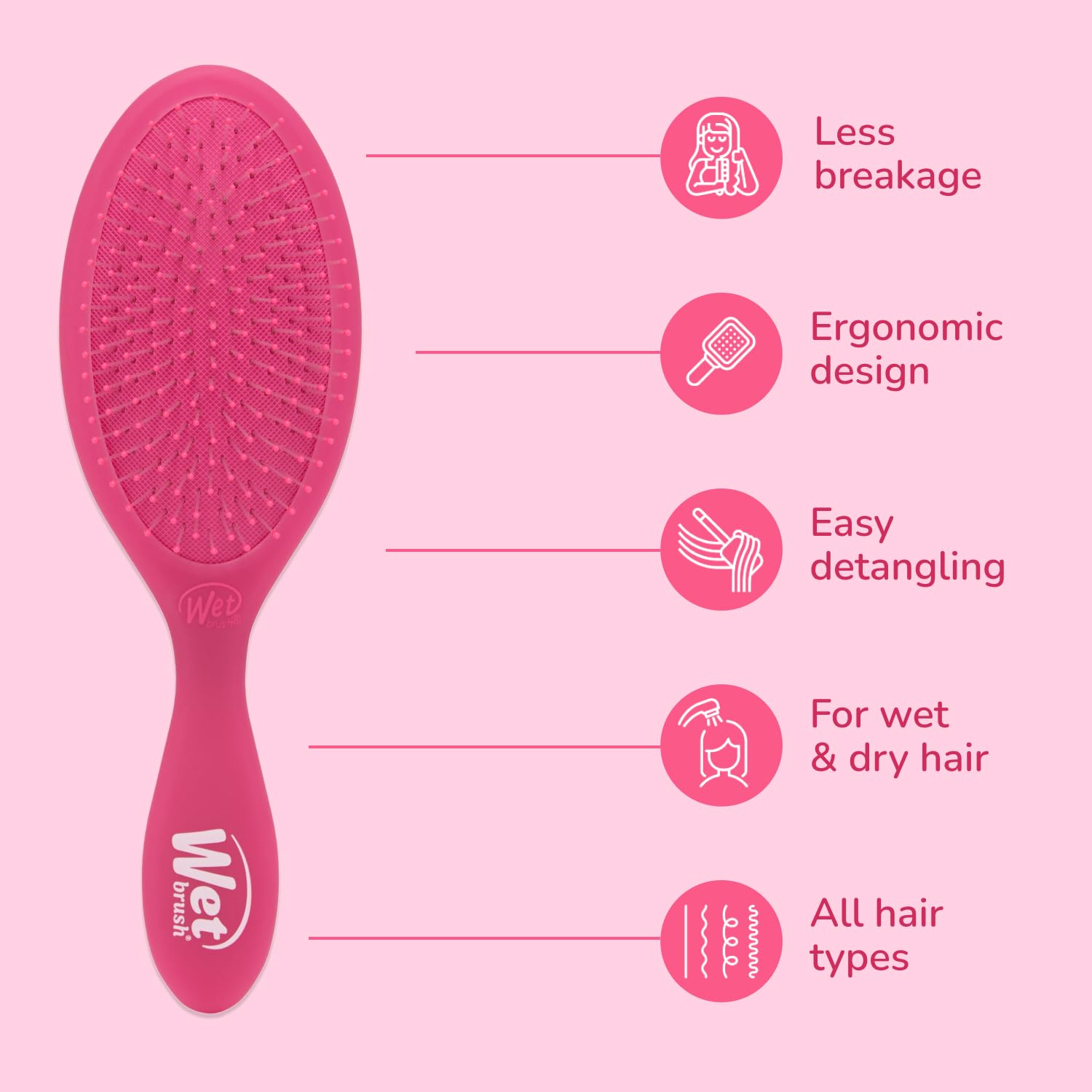 Wet Brush Original Detangler Pink Frost detangles dry hair smoothly