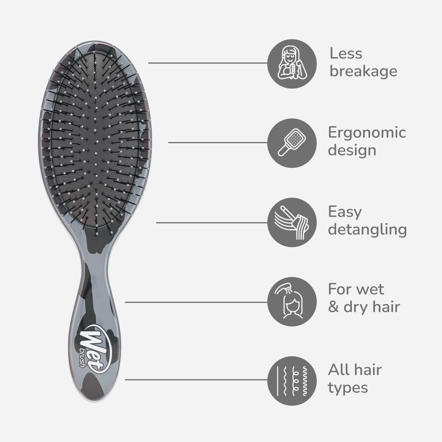 Wet Brush Original Detangler on wet hair gliding through knots