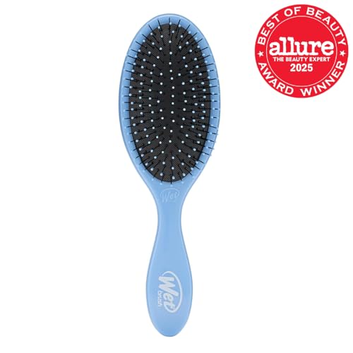 Wet Brush Original Detangler Sky bristles glide through knots with reduced breakage.