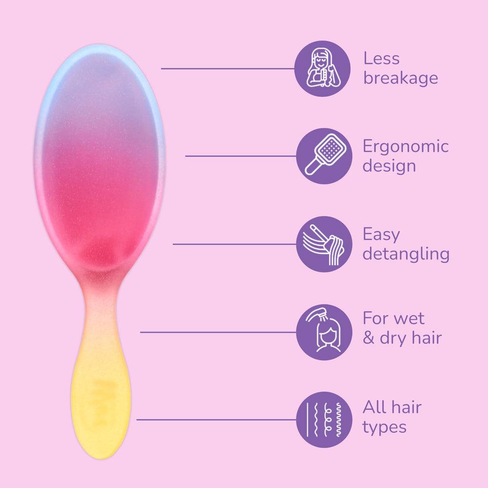 Wet Brush Original Detangler on wet hair demonstrates snag-free detangling