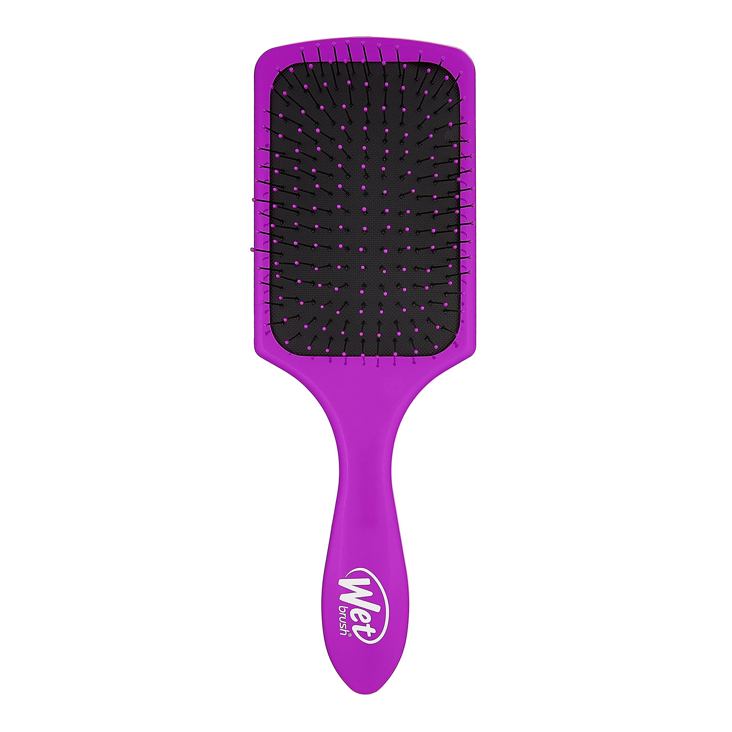 Wet Brush Paddle Detangler purple front view gliding through tangles for gentle detangling.