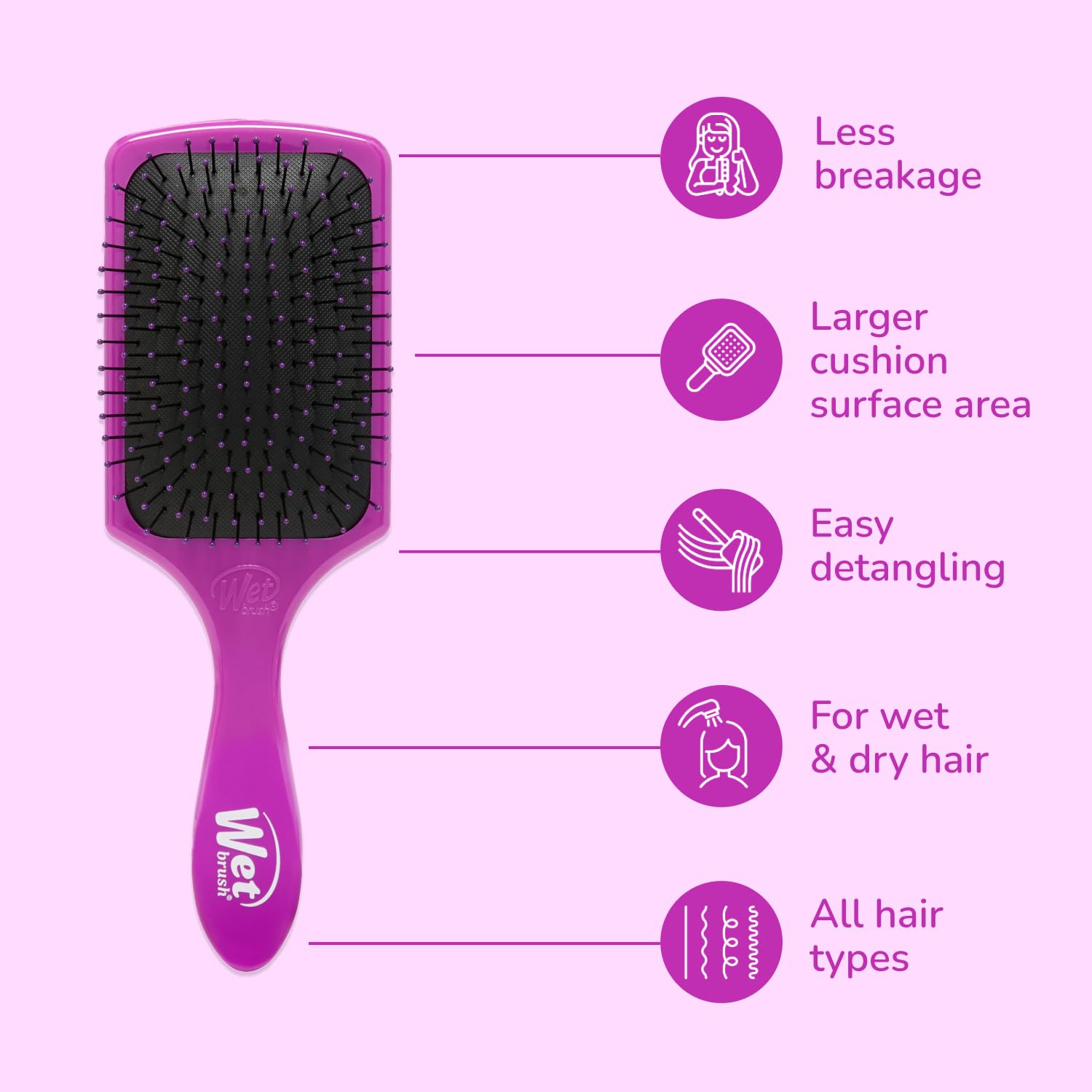 Wet Brush Paddle Detangler treatment distribution area demonstrates even hair mask spread.