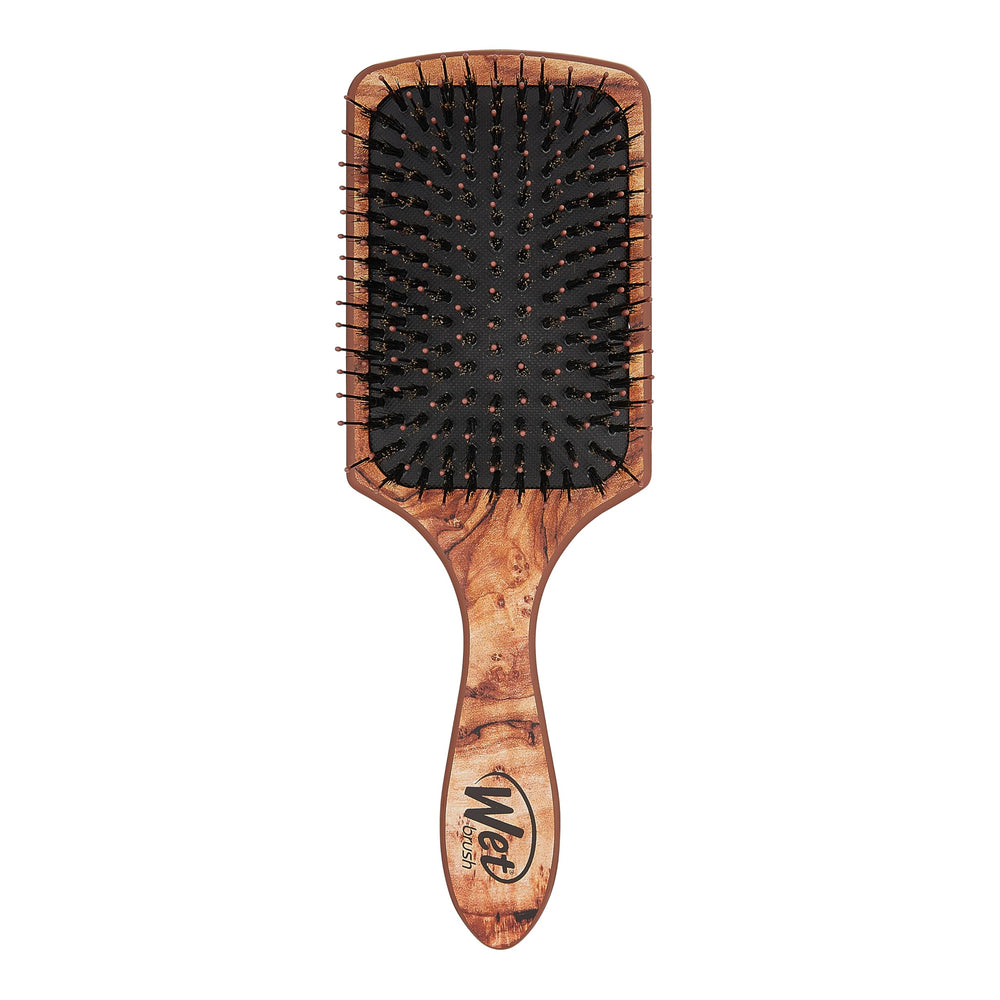 Wet Brush paddle hair brush with wood handle for gentle detangling and smoother hair.