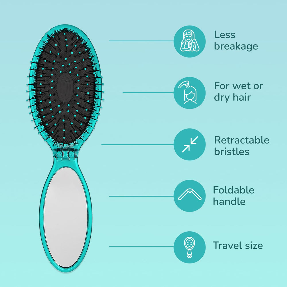 Wet Brush Pop Go Detangler with built-in mirror for quick touch-ups
