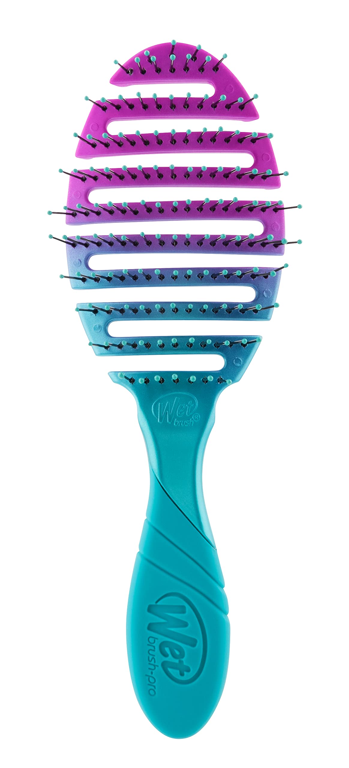 Wet Brush Pro Flex Dry Teal Ombre brush handle tilt improves comfort during styling.