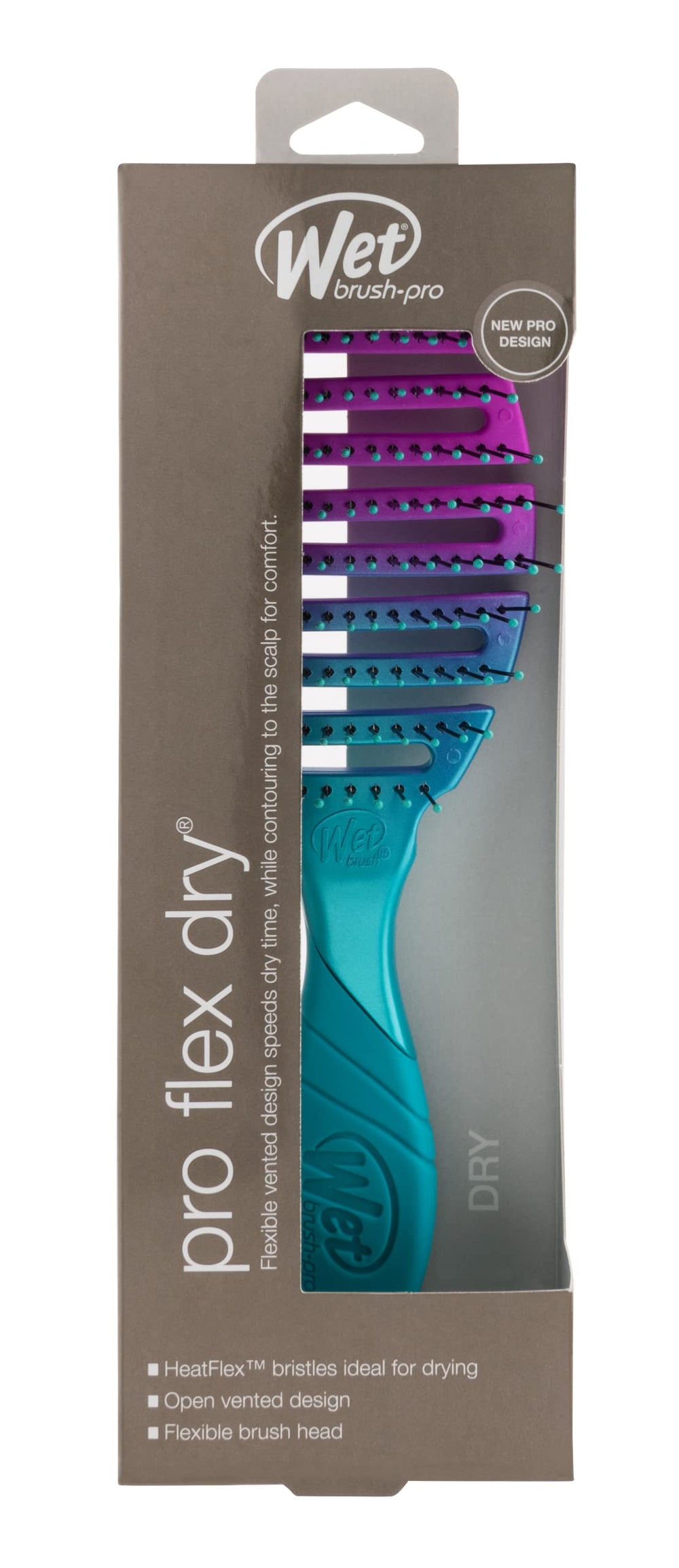 Wet Brush Pro Flex Dry Teal Ombre flex fits scalp for smoother styling.