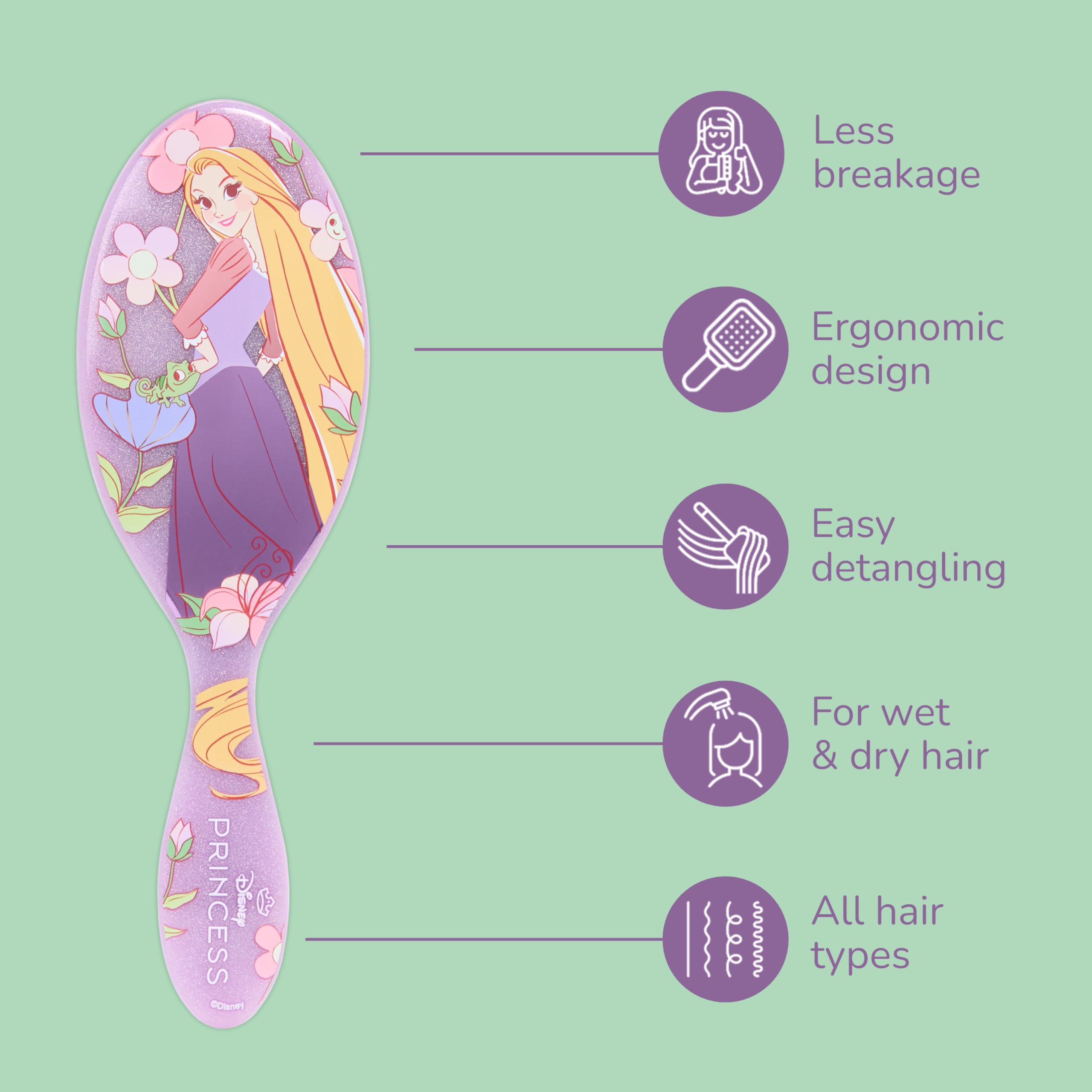Wet Brush Rapunzel IntelliFlex bristles in action reduce snagging and breakage.