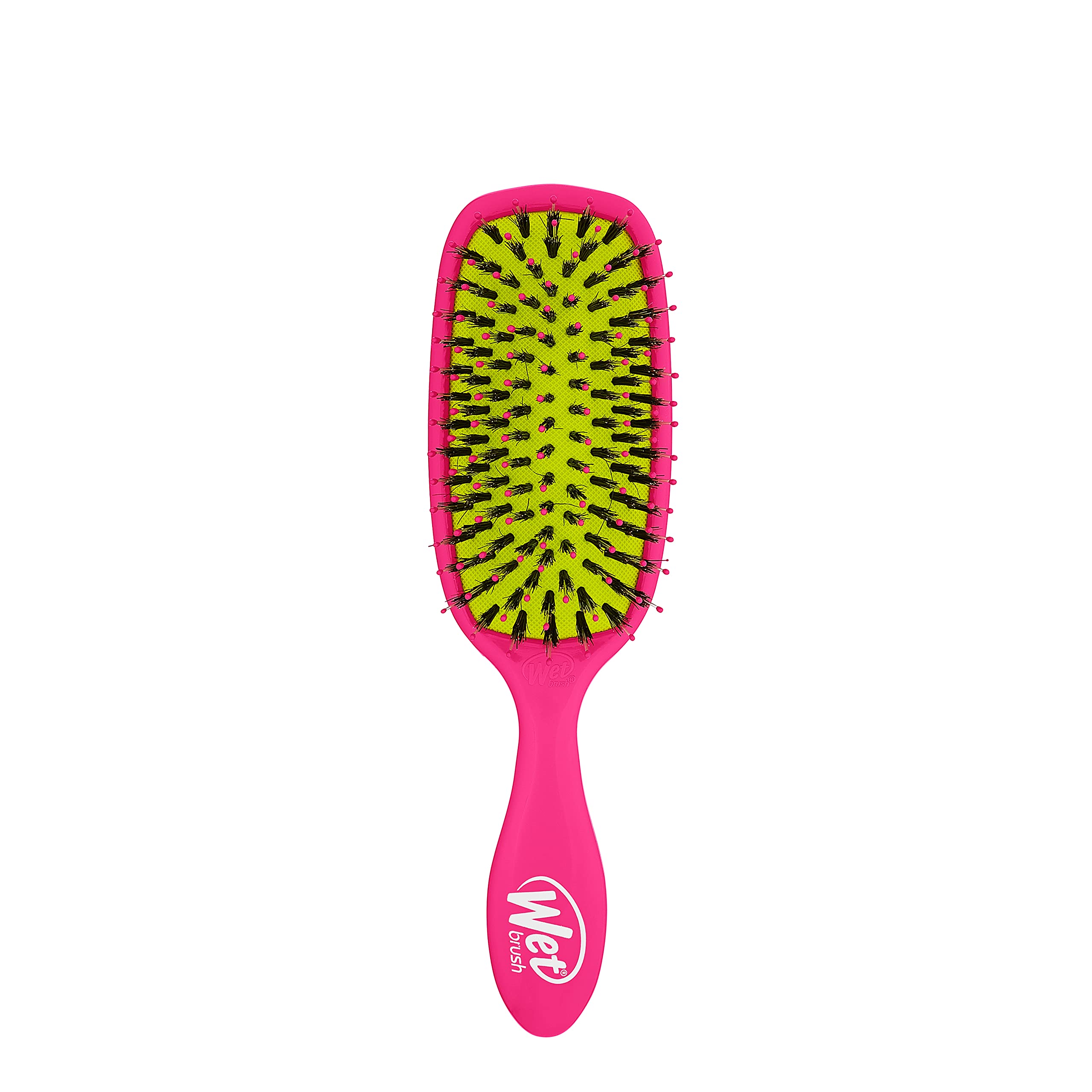 Wet Brush Shine Enhancer pink brush glides through hair for a shiny finish