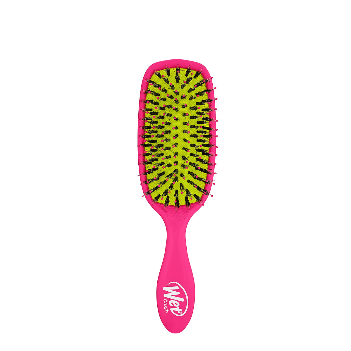 Wet Brush Shine Enhancer pink brush glides through hair for a shiny finish