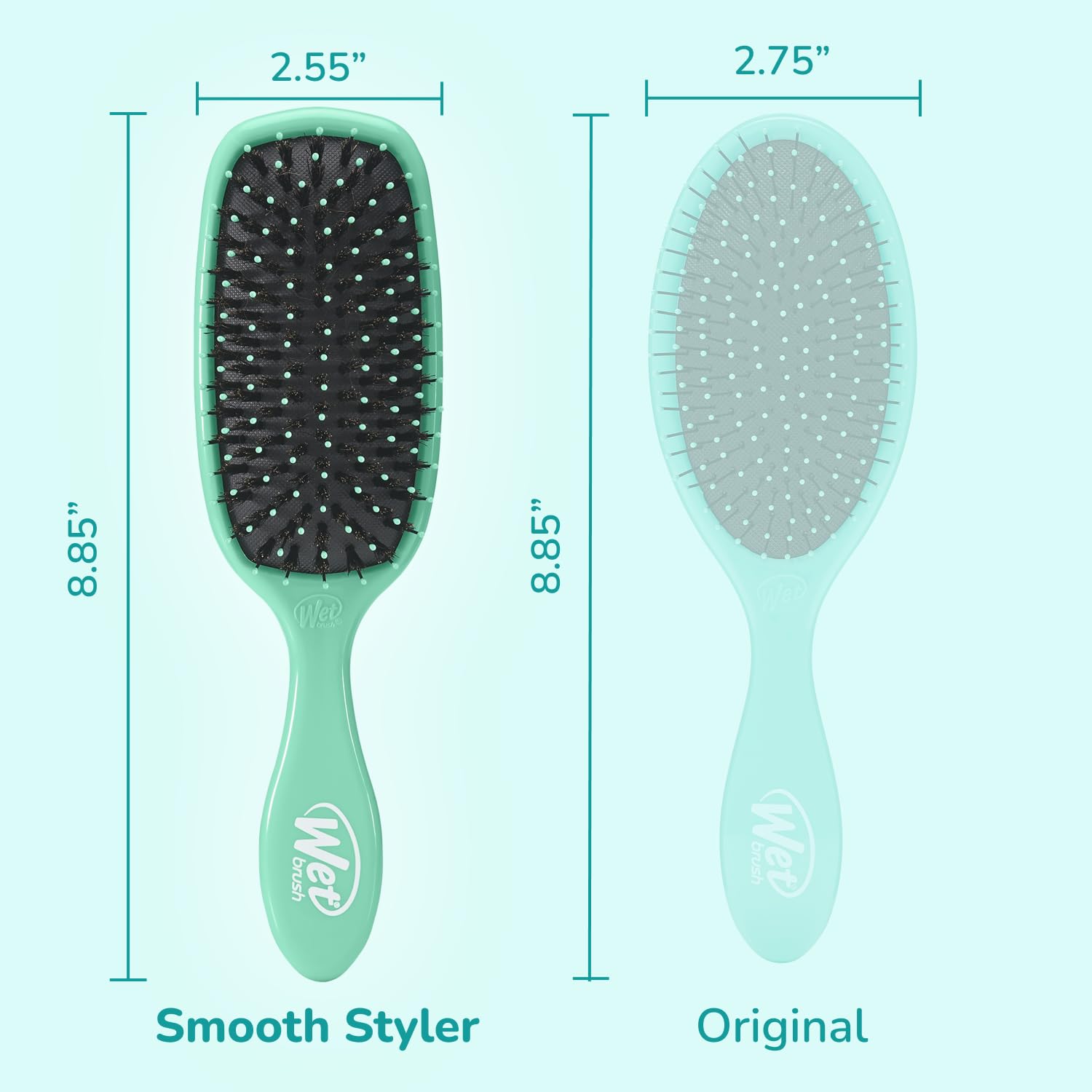 Wet Brush Shine Enhancer smooths straight hair with reduced frizz and even oil distribution.