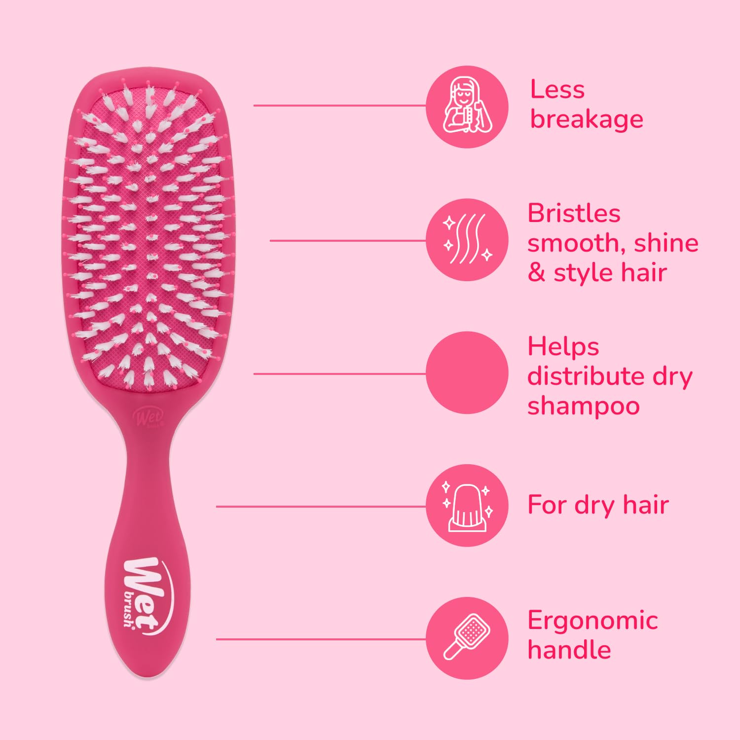 Wet Brush Smooth Styler pink frost in action smoothing hair with a gentle glide.