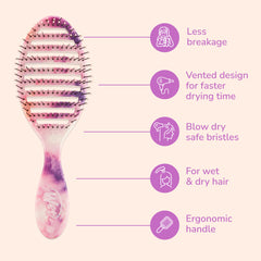 Wet Brush Speed Dry blow-dry safe hair close-up emphasizes snag-free detangling.