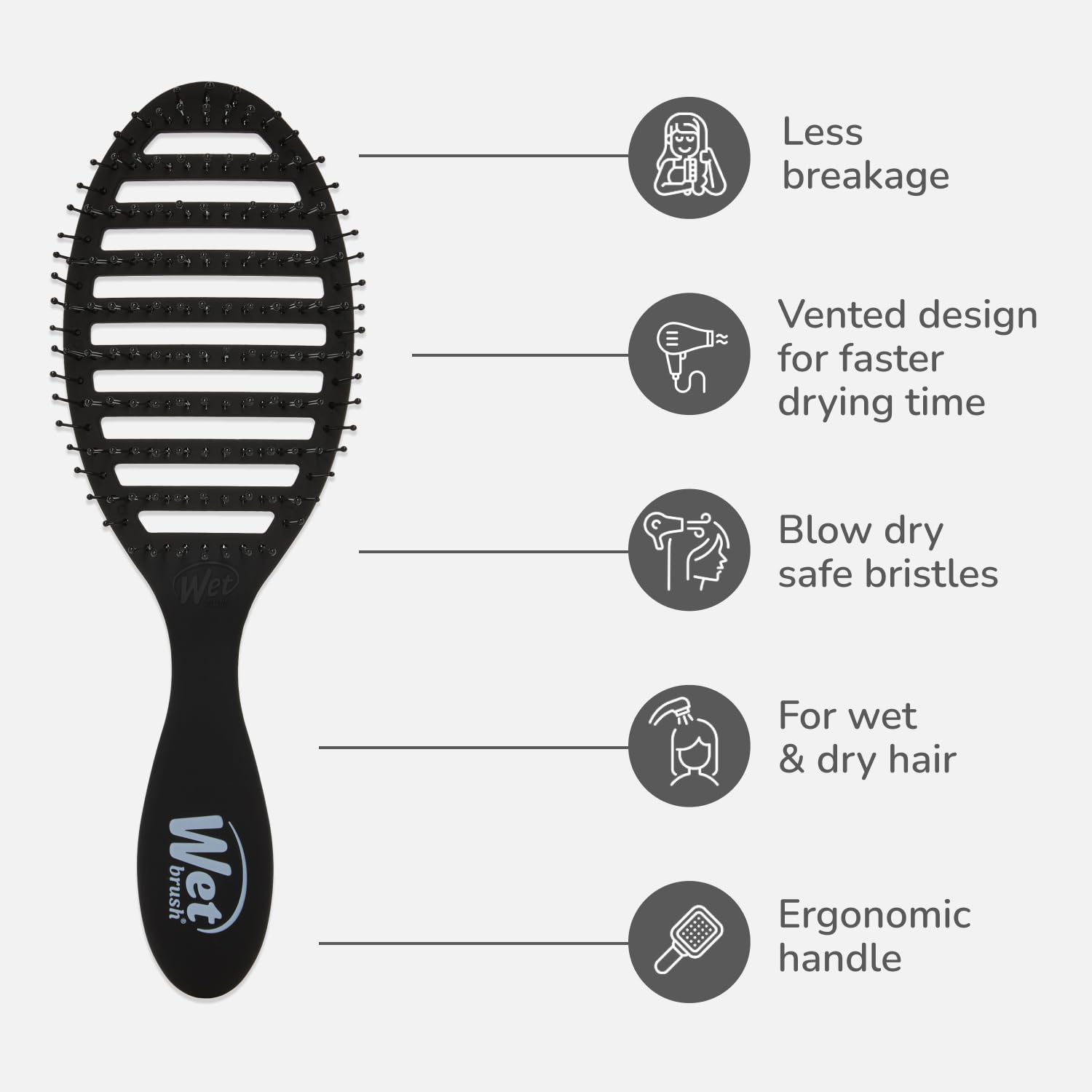 Wet Brush Speed Dry detangling action reduces snagging