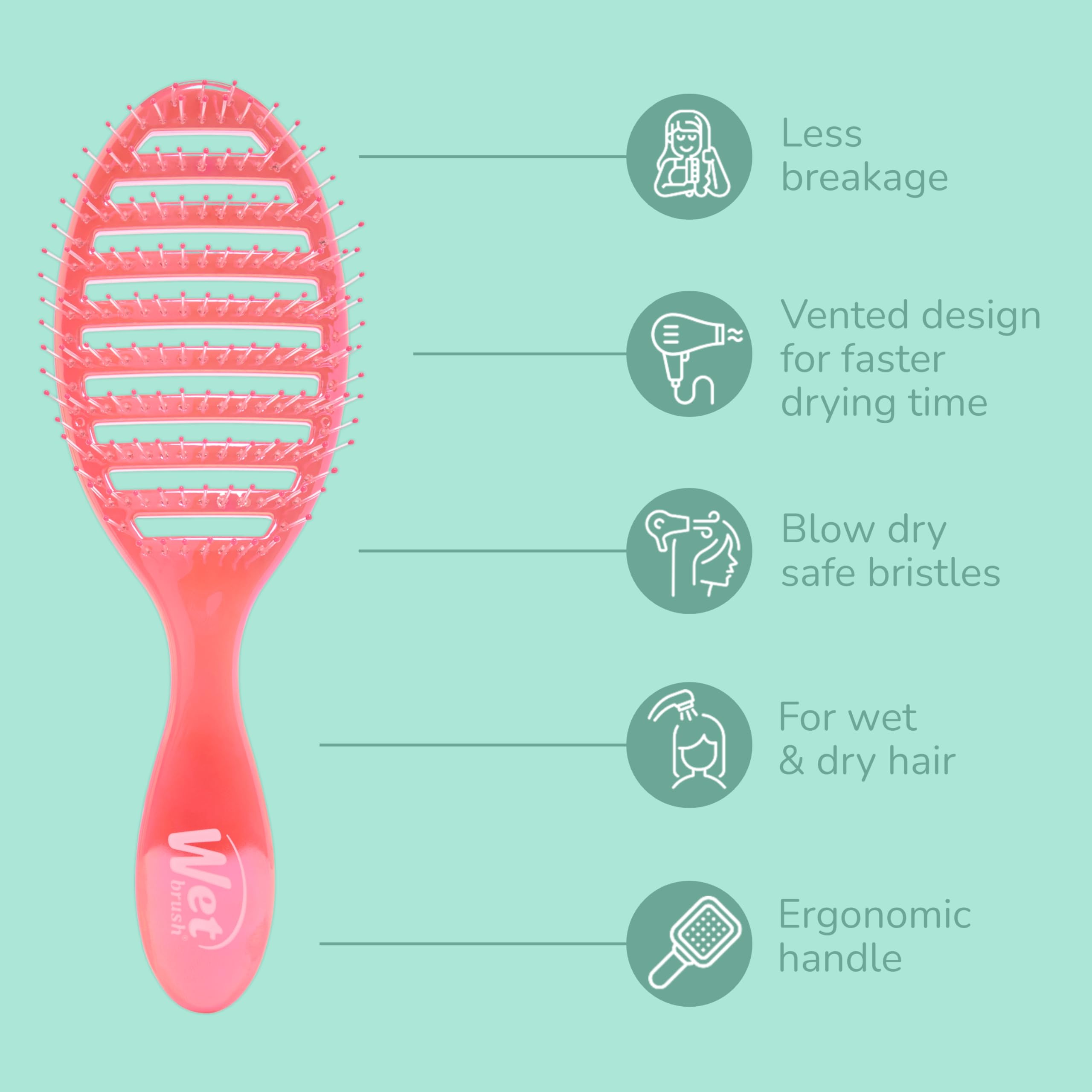 Wet Brush Speed Dry ergonomic handle offers comfortable styling sessions.