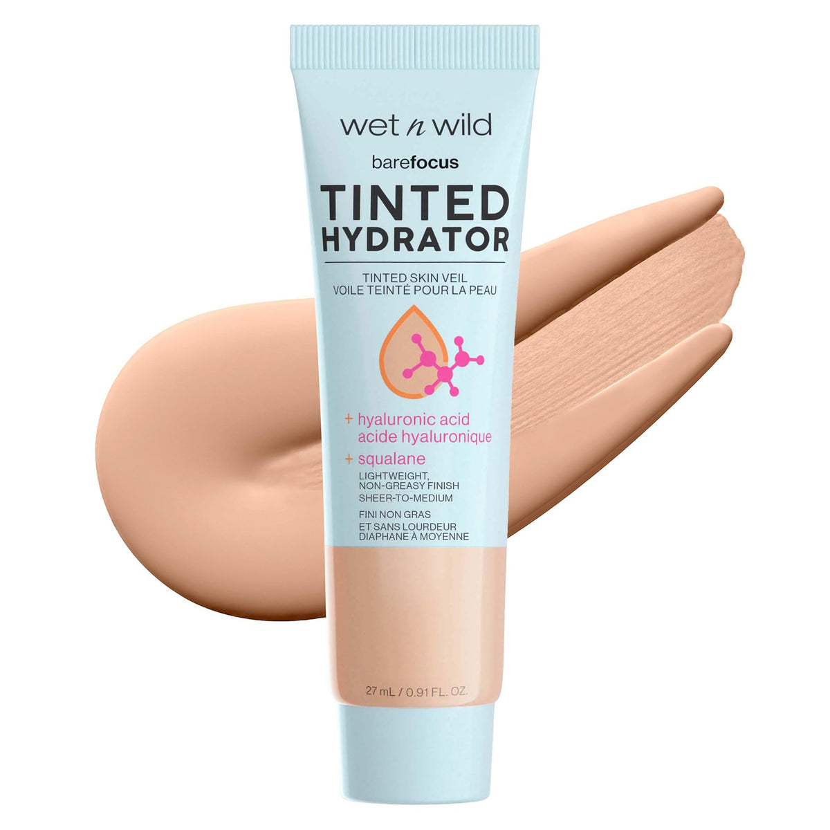 wet n wild Bare Focus bottle closeup shows lightweight hydration and buildable coverage.