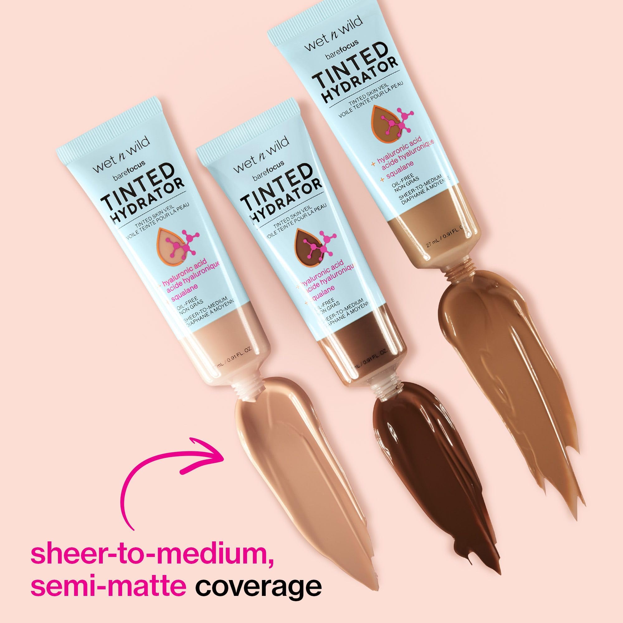 shade range swatches for Bare Focus tinted hydrator on arm