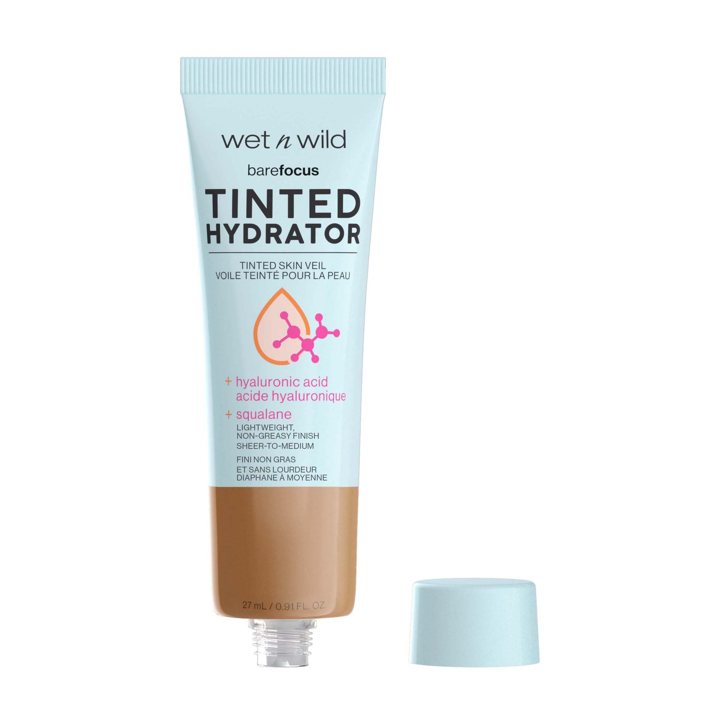 wet n wild Bare Focus Tinted Hydrator texture swatch, sheer-to-medium coverage with hydrated glow.