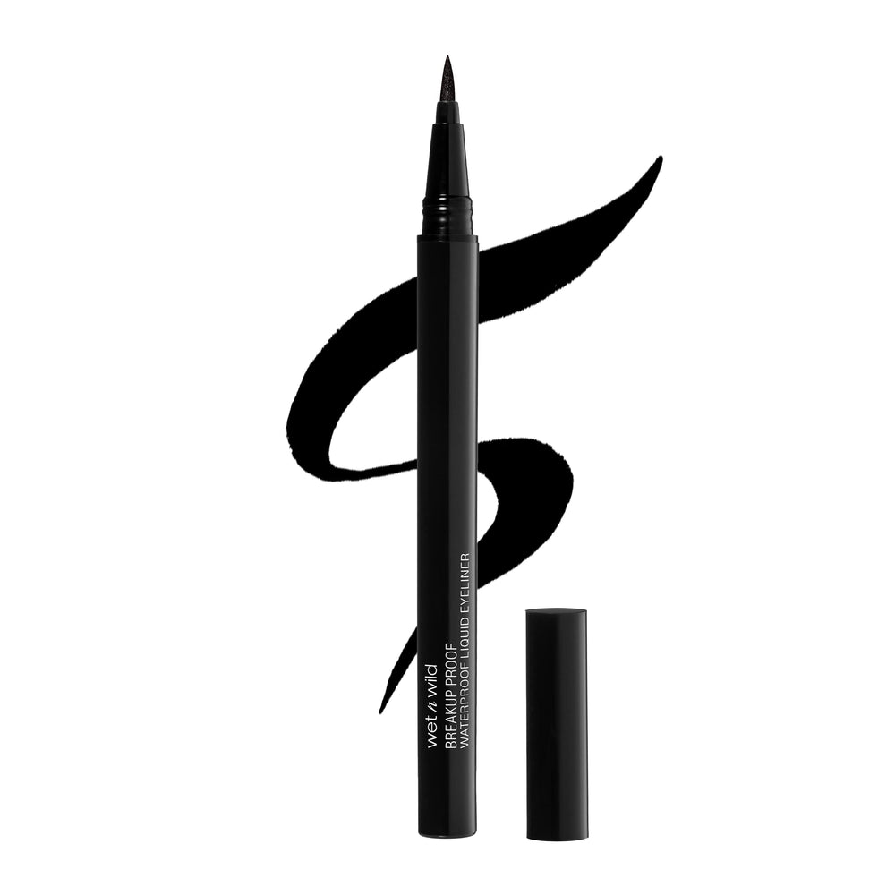 wet n wild Breakup Proof eyeliner bottle with ultra-fine brush for precise, long-lasting lines.
