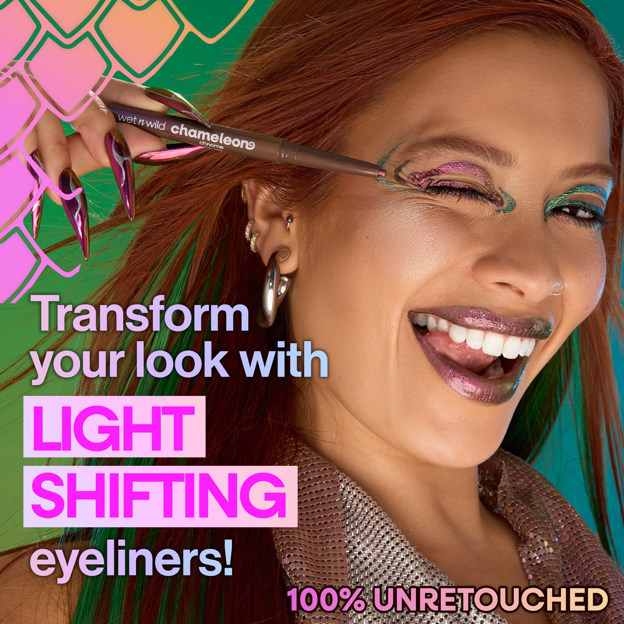 wet n wild Chameleon Chrome eyeliner packaging highlights cruelty-free vegan formula and easy twist-up design