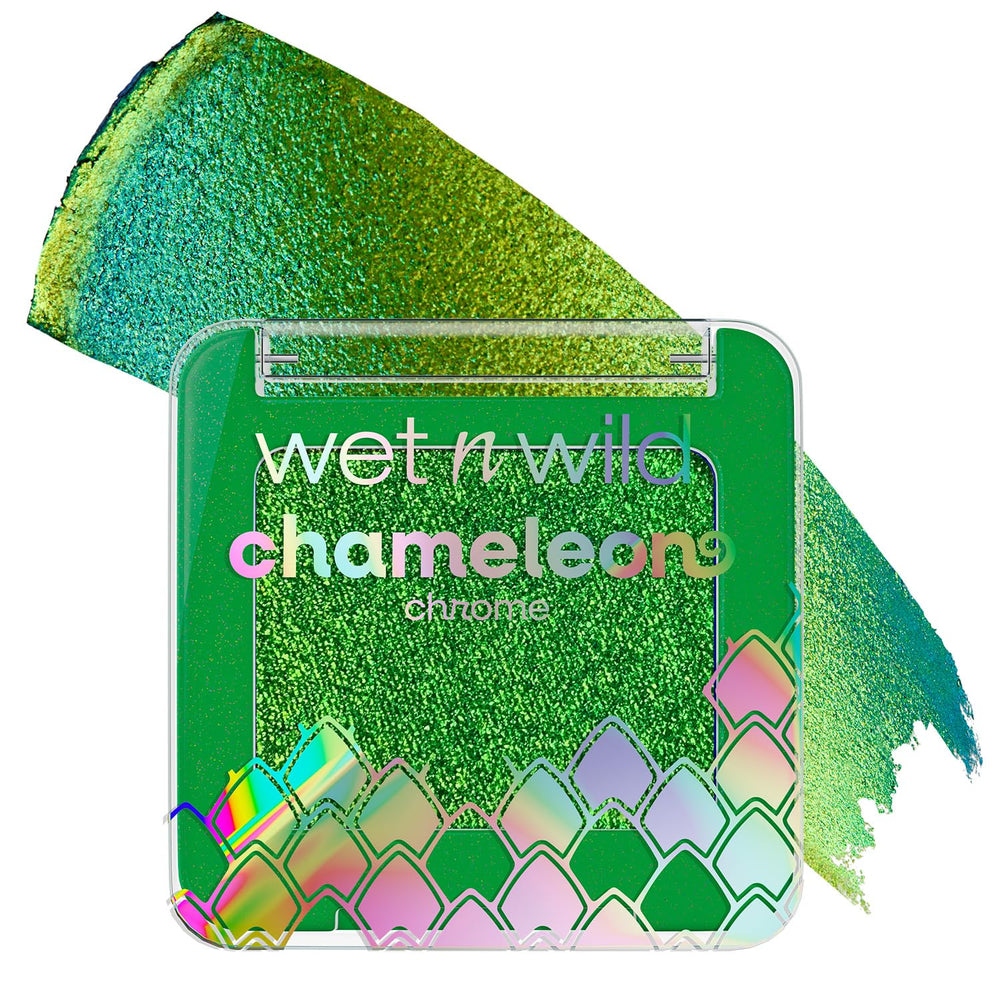 Wet n Wild Chameleon Chrome Eyeshadow Meteor Muse compact closeup showing shifting color on skin