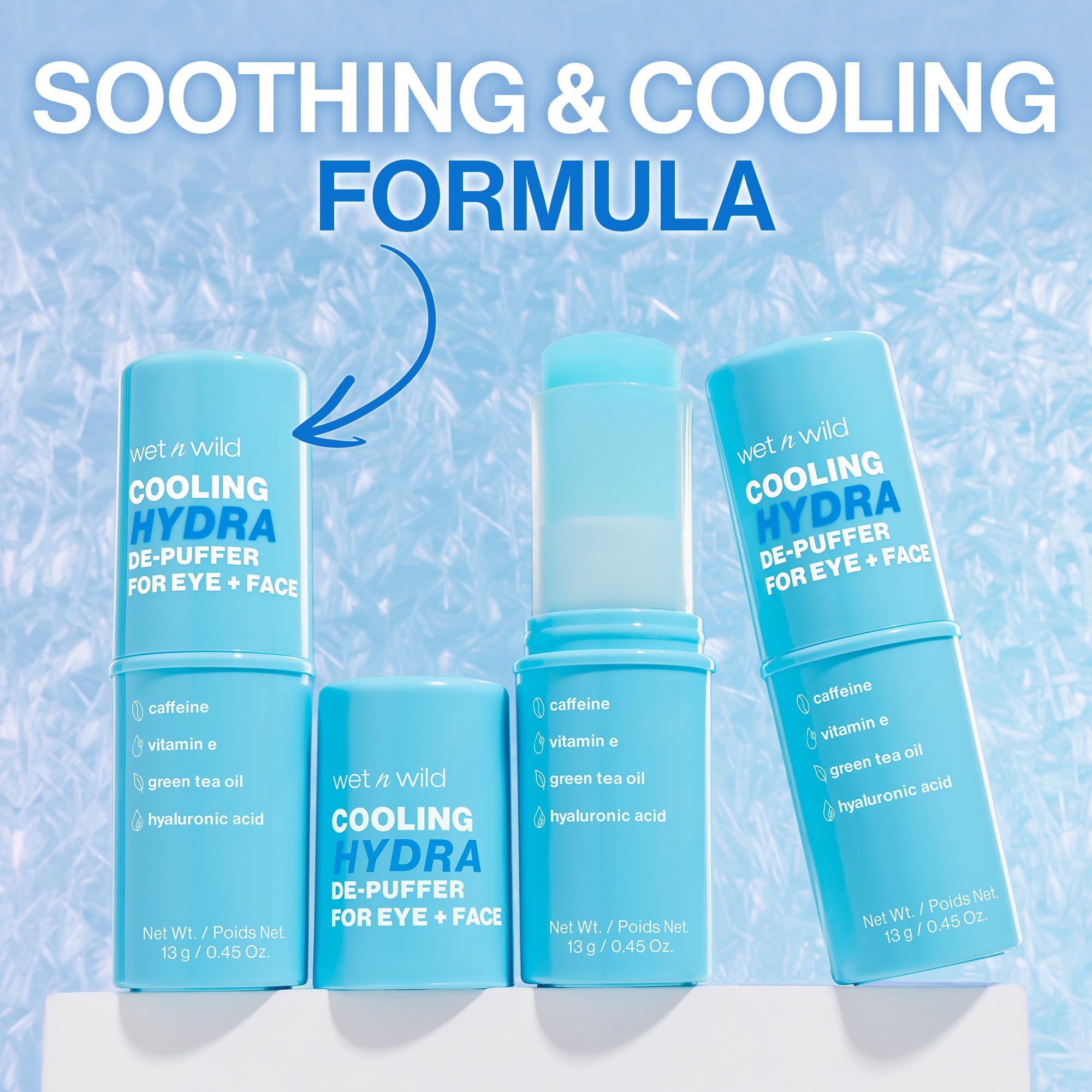 Wet n Wild Cooling Hydra De-Puffer in use for instant refresh and puffiness reduction.