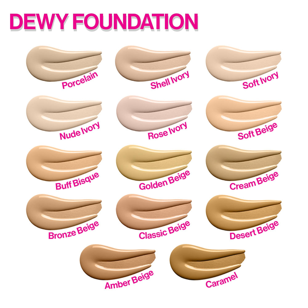 Close-up of foundation being applied for a natural, all-day glow.