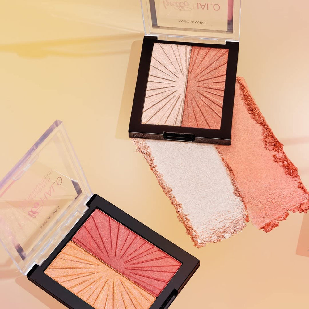 Wet n Wild MegaGlo 2-in-1 blush-highlighter compact in use.