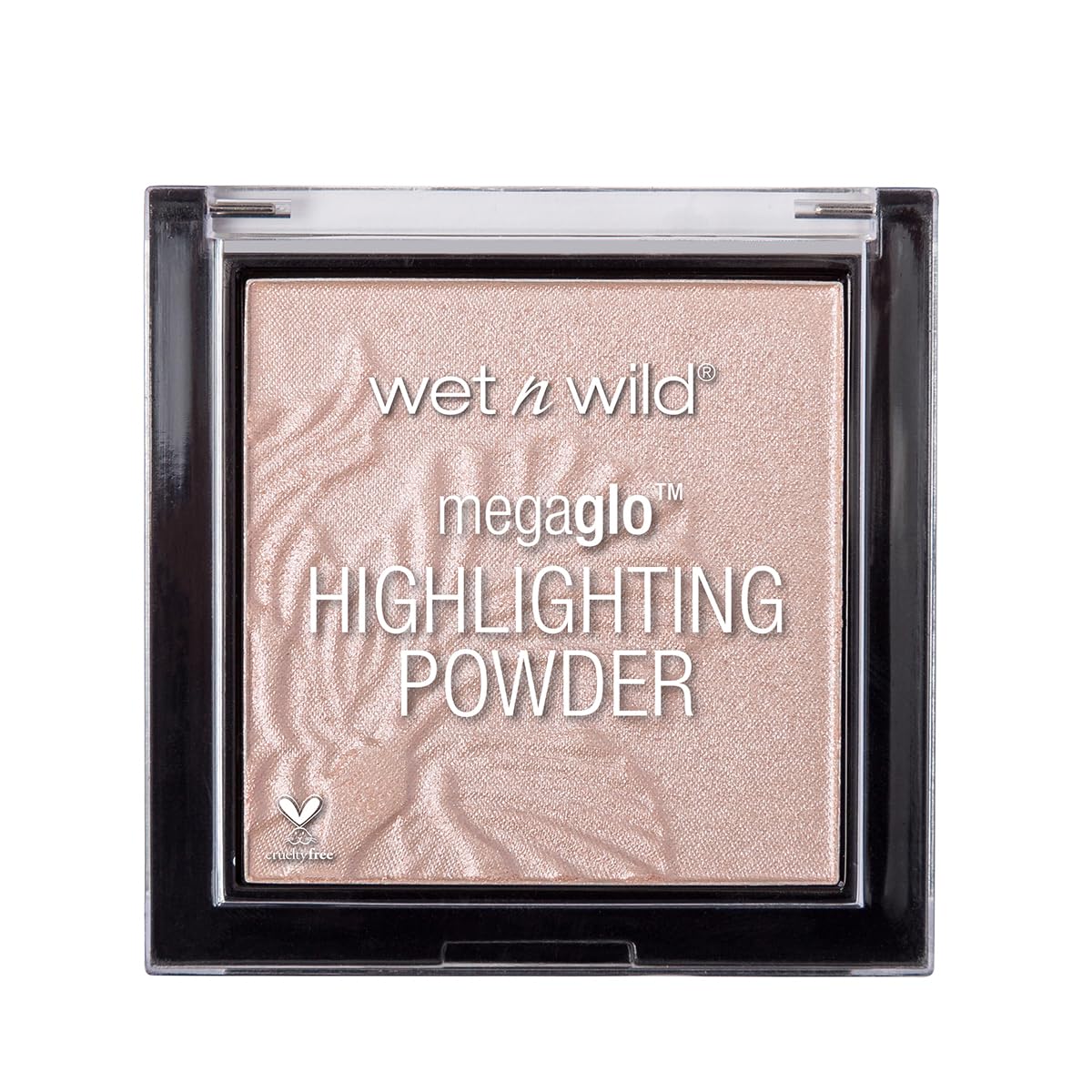 Wet n Wild MegaGlo Highlighting Powder compact swatch shows radiant, pearlescent glow on the skin