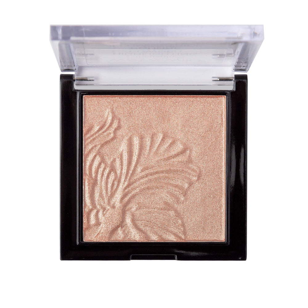 MegaGlo highlighting powder cheek swatch showing warm pink shimmer and glow.