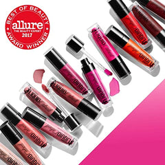 Wet n Wild Megalast Catsuit lipstick application close-up highlights glossy glide before color set.
